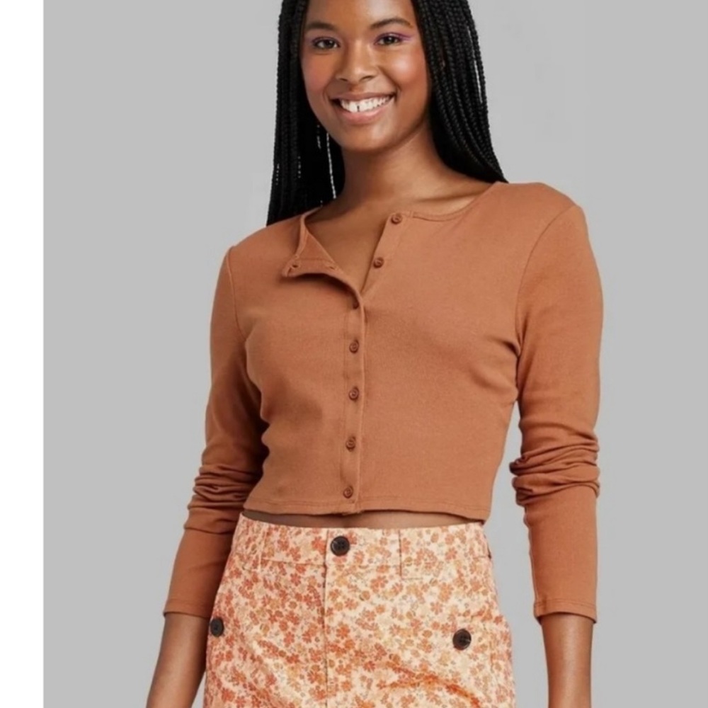 5/$25 WILD FABLE brown button up cropped cardi top